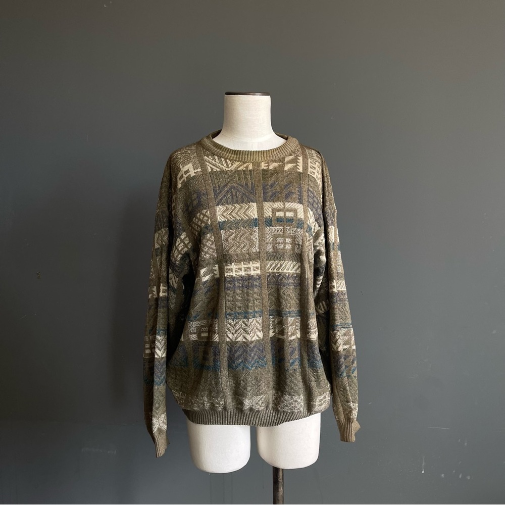 Vintage Made in Italy Cortina Pattern Knit Sweater Grandpacore Heritage Granola